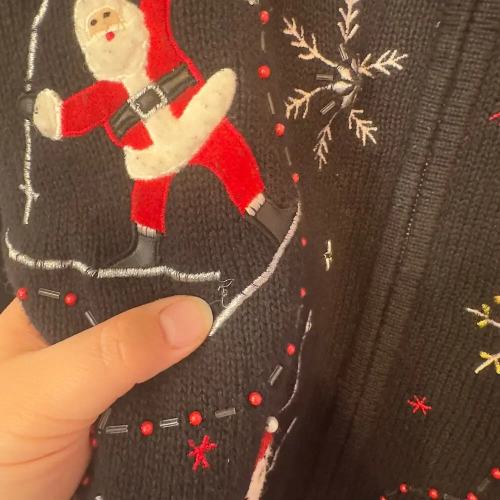 VTG Designers Originals Studio Fa La La Christmas Zip Up Cardigan Sweater Size L - Picture 9 of 13